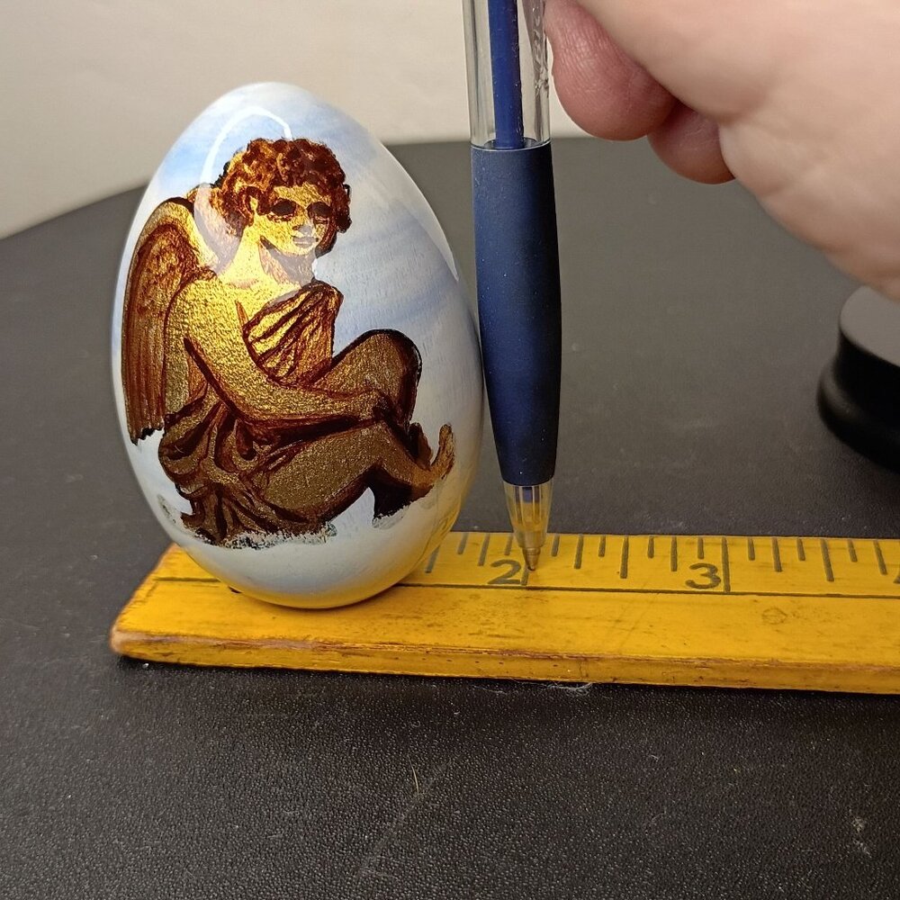 Alan Traynor, Orlando Hand Painted Wood EGGSPRESSSIONS Angel  Black Wood Base - Picture 6 of 12